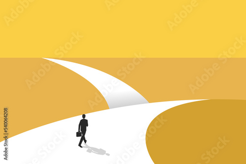 Business man follow a path for business opportunities. visionary leadership different business routes. Symbol of ambition, motivation and long road ahead.