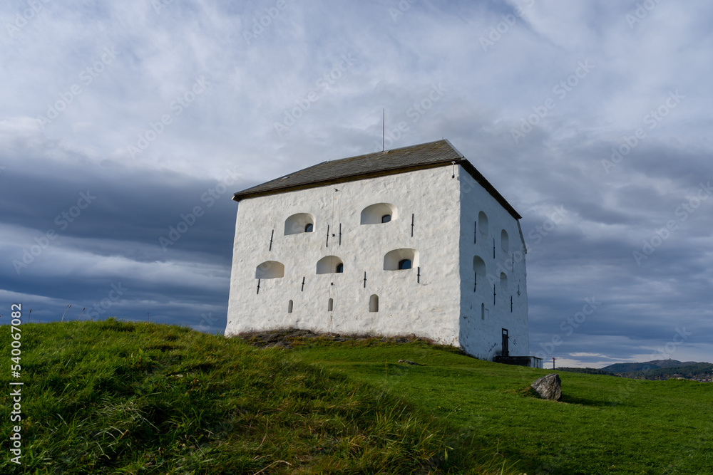 Bergen, Norway - October 1, 2022: Kristiansten Fortress on cloudy day in Trondheim, Norway. Kristiansten Fortress is located on a hill east of the city of Trondheim built in 1681.