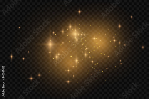 Golden star dust light effect isolated on transparent. Stock royalty free vector illustration