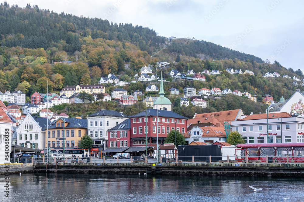 View of Bergen at the eastern side of the Vagen harbor. Bergen is a city on Norway’s southwestern coast.