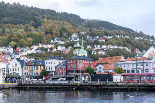 View of Bergen at the eastern side of the Vagen harbor. Bergen is a city on Norway’s southwestern coast. © JHVEPhoto