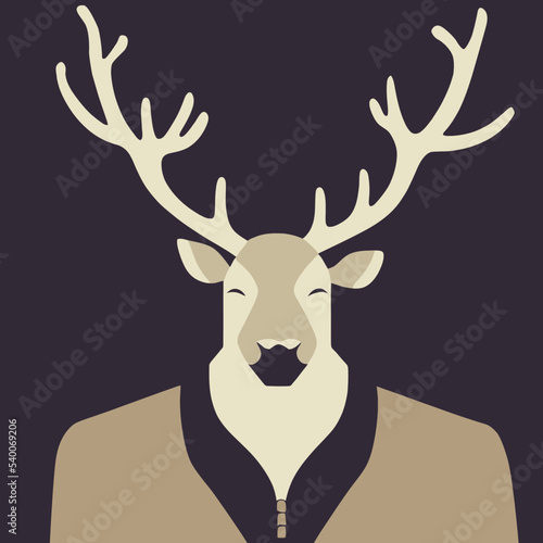 Deer face vector illustration. Pop art animal reindeer head, creative character mascot logo symmetry design. Bright neon colors sticker. Deers, pets, animal lovers theme design element.