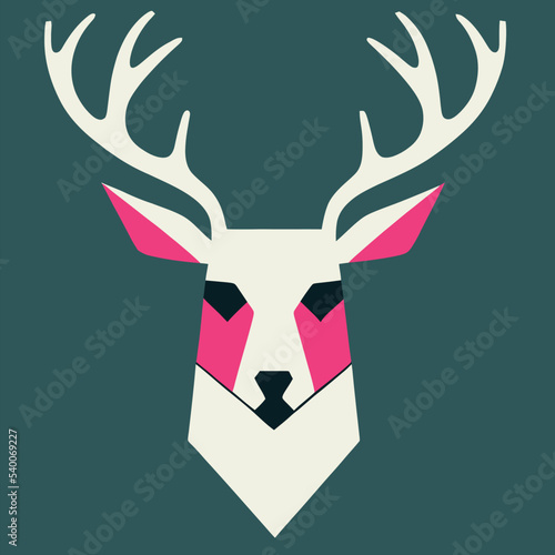 Deer face vector illustration. Pop art animal reindeer head, creative character mascot logo symmetry design. Bright neon colors sticker. Deers, pets, animal lovers theme design element.