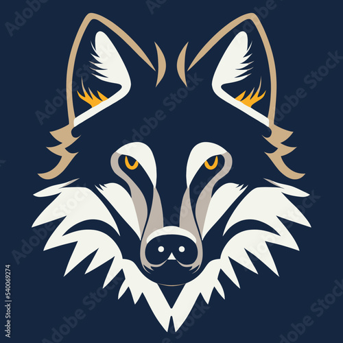 Wolf face vector illustration. Pop art animal werewolf head, creative character mascot logo symmetry design. Bright neon colors sticker. Wolfs, wild, animal lovers theme design element.