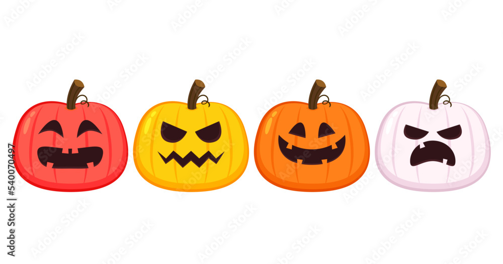 Pumpkin head set. Cute and scary halloween pumpkin monster set. Holidays cartoon character in flat style collection. Pumpkin head set. Cute and scary halloween pumpkin monster set. Holidays cartoon character in flat style collection.