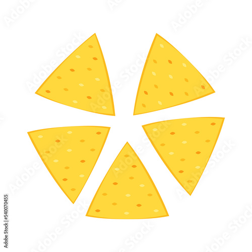 Nachos chip vector. Tortilla chips or nachos tortillas flat vector color icon.