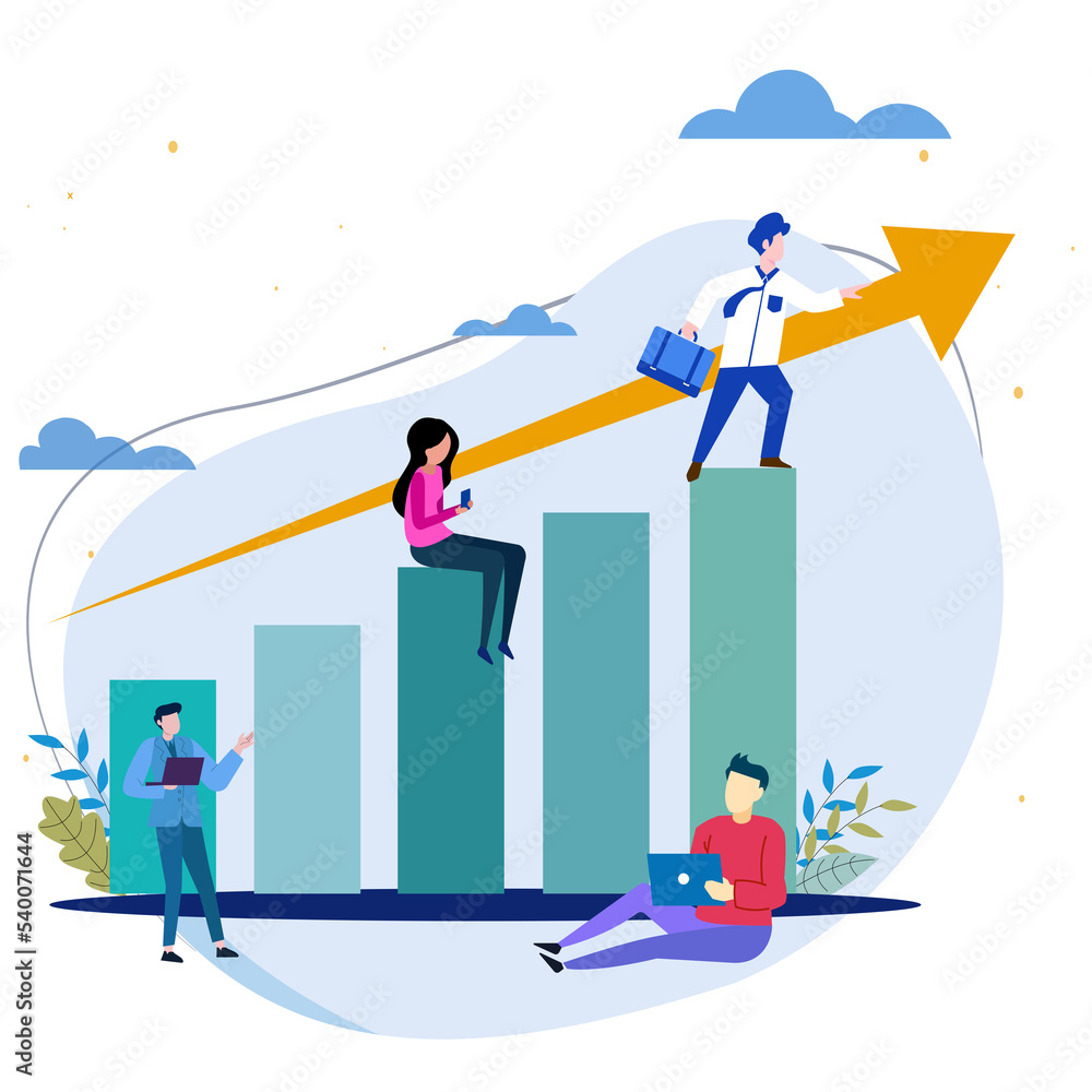 investment vector background. flat design background of people standing on investment chart investment vector background. flat design background of people standing on investment chart