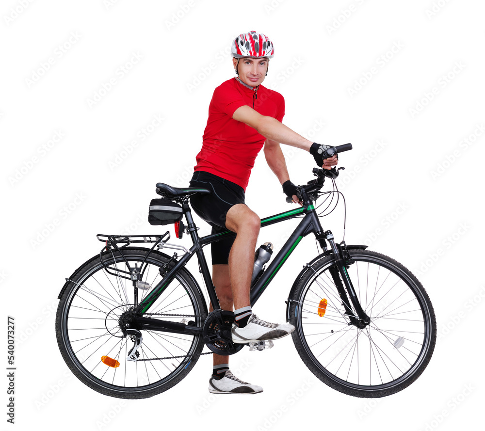 Full length side view picture of a cyclist sitting on his bicycle Full length side view picture of a cyclist sitting on his bicycle