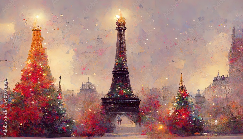 Vintage Paris Christmas Holiday Card Design, Avant-garde, High Details