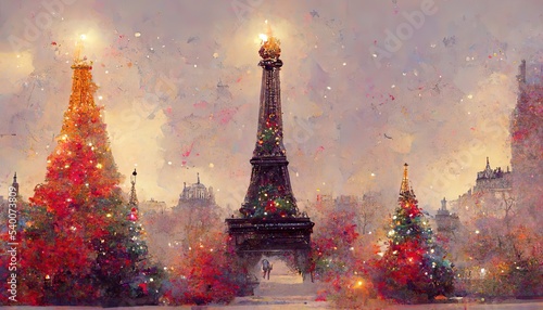 Vintage Paris Christmas Holiday Card Design, Avant-garde, High Details