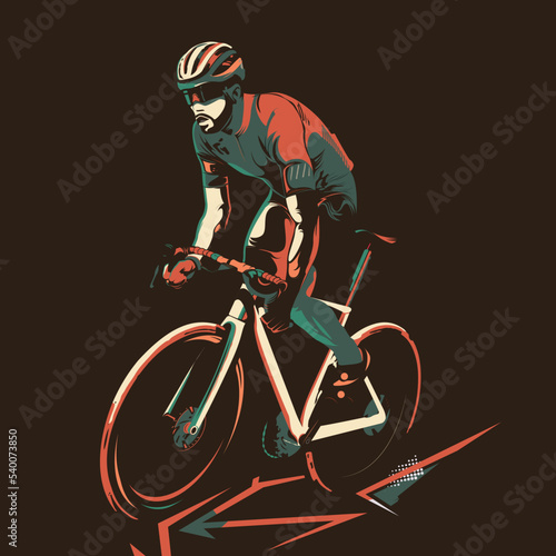 A male biker on a Bicycle race Cycling medal Cyclist Athletes Bike Bicycle Game. Sport Infographic Track Cycling Race events Vector Illustration Poster