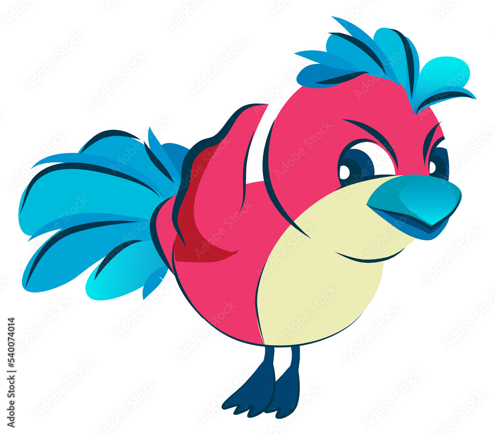 Fototapeta premium Comic pink bird character. Cartoon animal mascot