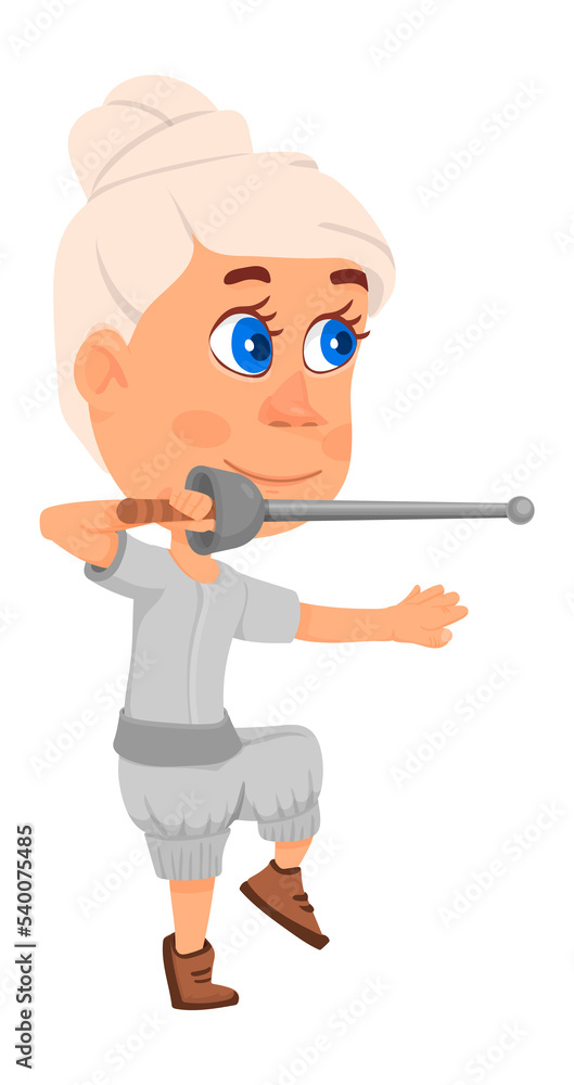 Girl fencing. Cartoon young woman with sword. Sport kid Girl fencing. Cartoon young woman with sword. Sport kid