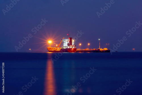 oil tanker at night