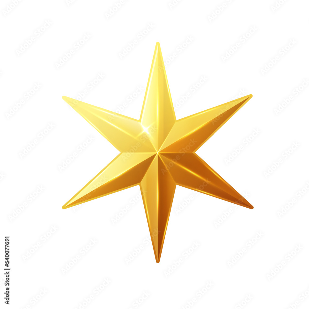 Gold shiny glitter glowing christmas star with shadow isolated on white background. Vector illustration. Gold shiny glitter glowing christmas star with shadow isolated on white background. Vector illustration.