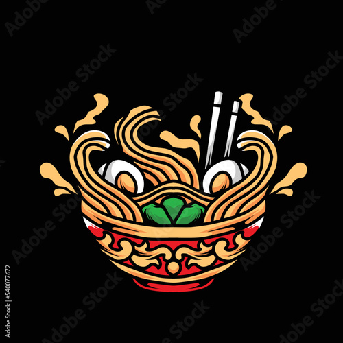 Ramen noodle illustration vector design with egg toping, can be used for merch, t-shirt design, poster, etc