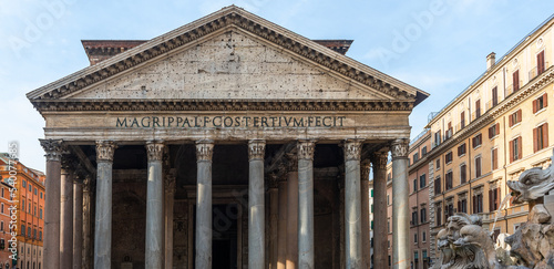 Fountain at the Pantheon, a monument of history and architecture of ancient Rome. Translation of the inscription - 