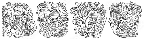 Mexican food cartoon vector doodle designs set