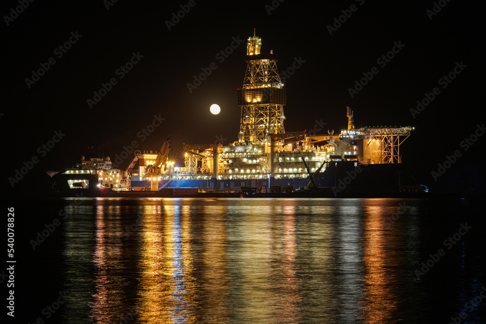 a large oil exploration ship in the port