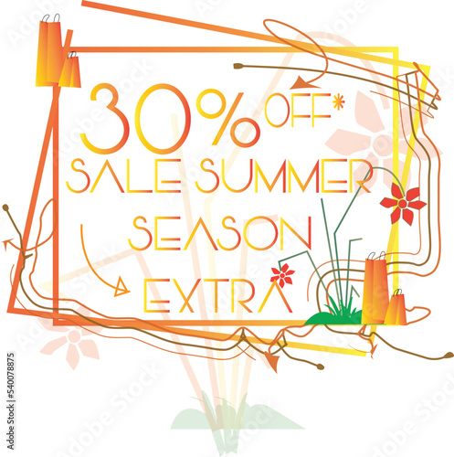 Extra sale 30% Summer Season Poster or Banner  Promotions for Marketing online. Flash Sale Campaign. Artwork Stroke. Shopping now