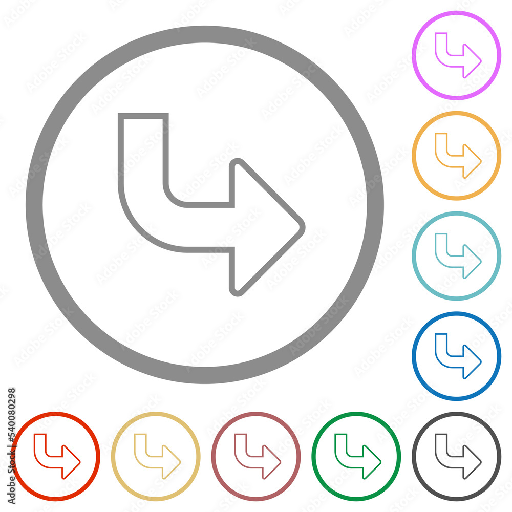 Bottom right side turn arrow outline flat icons with outlines Bottom right side turn arrow outline flat icons with outlines