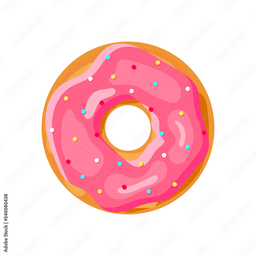 Donut with pink icing. Donut icon. Vector illustration isolated on white background Donut with pink icing. Donut icon. Vector illustration isolated on white background