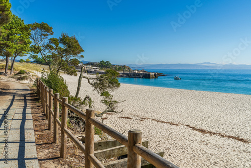 Beautiful Rodas beach in Cies Islands National Park in Vigo  Galicia  Spain.