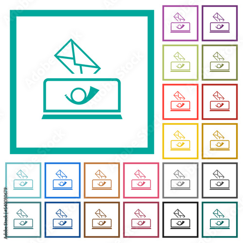 Sending mail outline flat color icons with quadrant frames photo