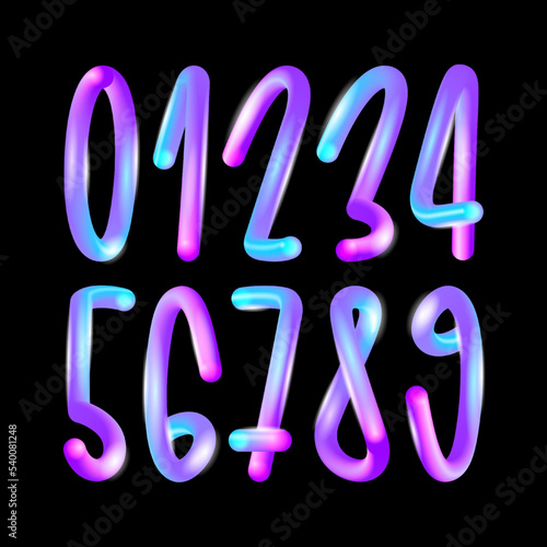 3D flexible neon font tubular alphabet, bright plastic bubble numbers