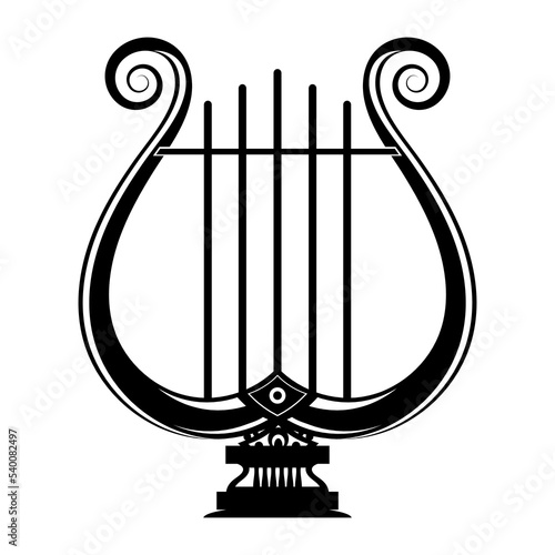 Retro greek lyre with strinds. Musical instrument icon isolated on white background.