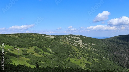 High mountain hiking in the Giant Mountains on a clear summer day.