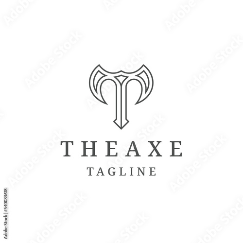 Axe logo with line art style logo design template flat vector