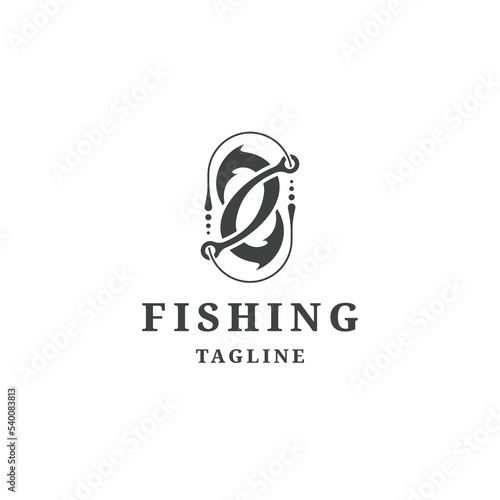 Fishing hook logo with vintage style design template vector illustration