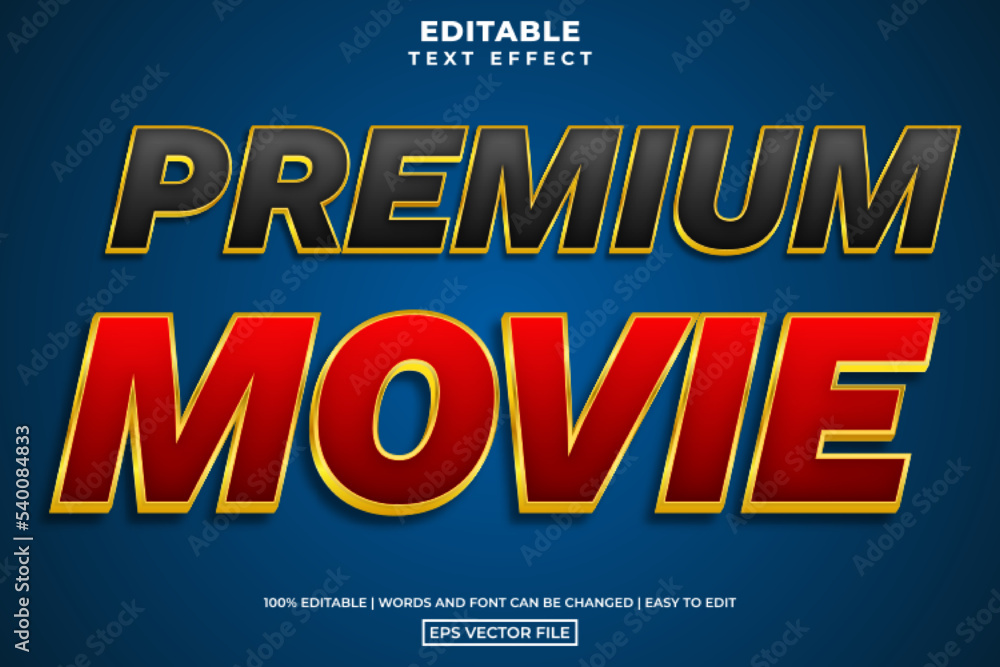 Gold shine premium movie text style, editable text effect design template