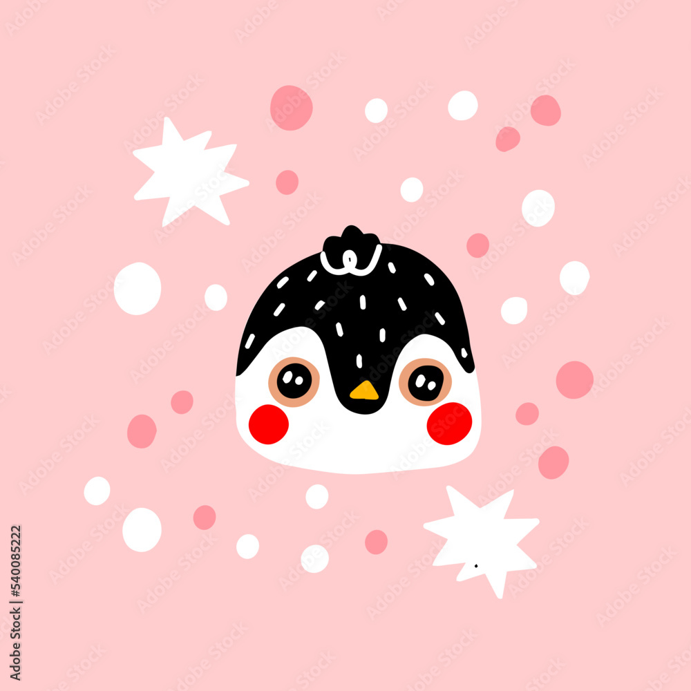 Christmas card. Cute concept for xmas. Pinguin illustration mascot logo, good for mascot, icon ,banner, etc.Illustration for the design postcard, textiles, apparel, decor
