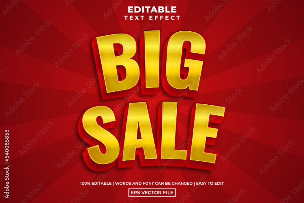 Golden big sale text style, editable text effect design vector