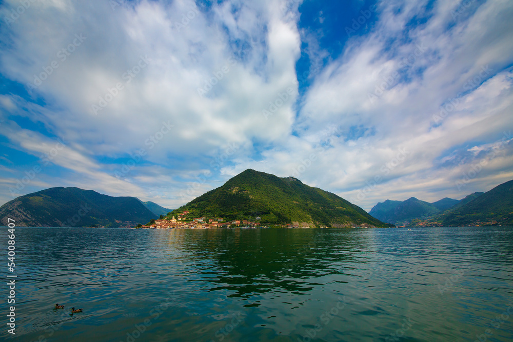 Looking towards Peschiera Maraglio on Monte Isola in Lake Iseo, Italy