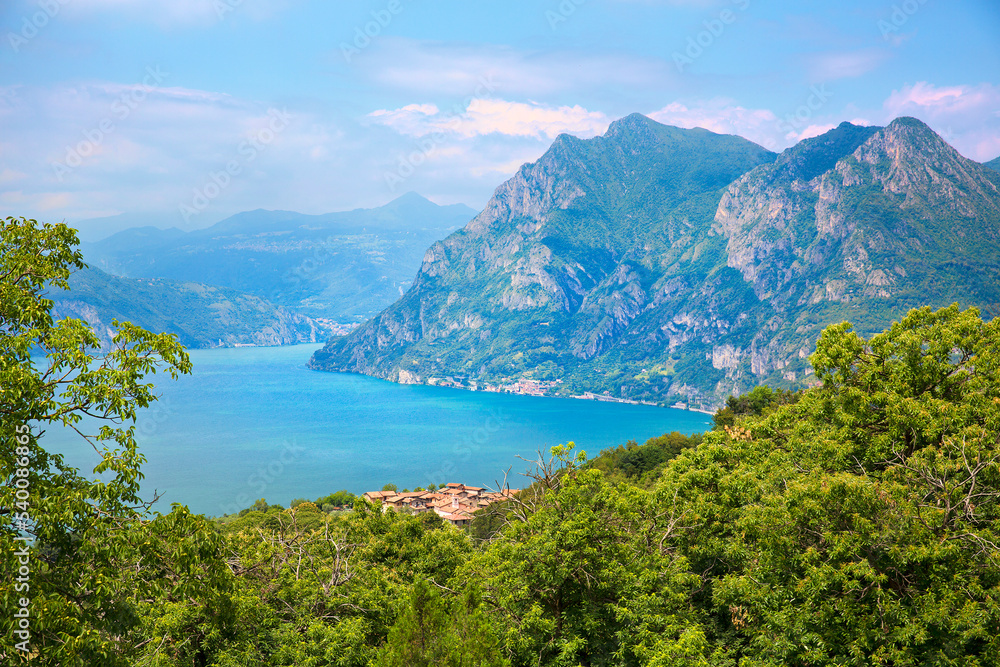 View to the North from Monte Isola in Lake Iseo, Italy View to the North from Monte Isola in Lake Iseo, Italy