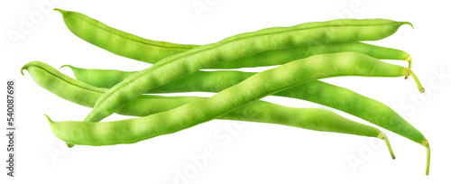 Foto Small pile of raw green pods of haricot cut out, top view
