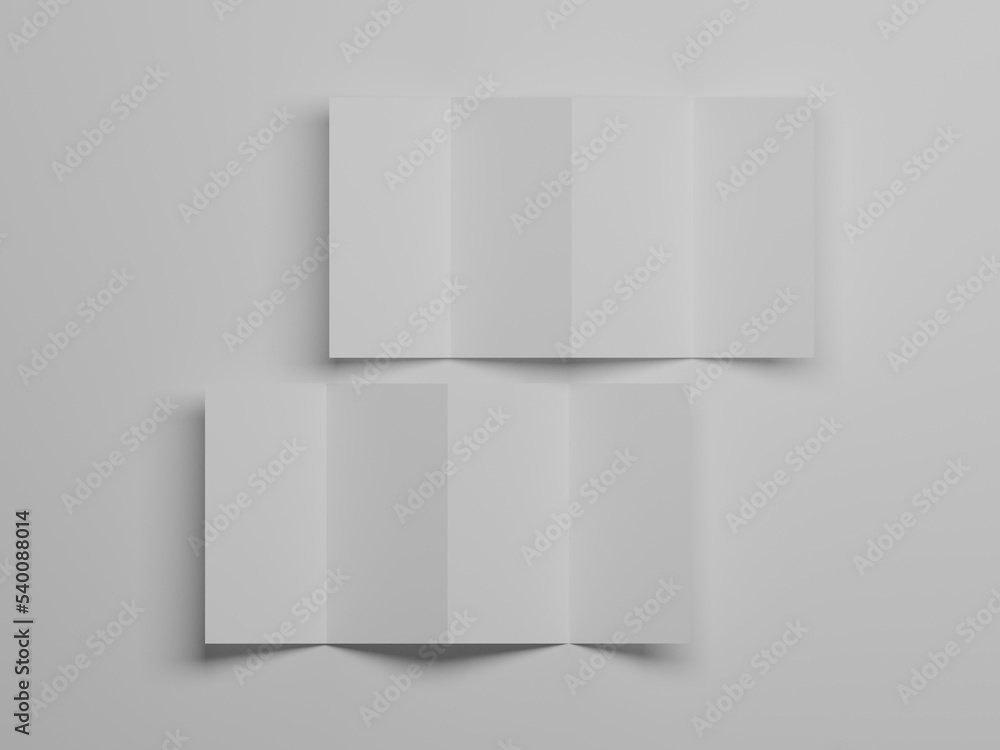 4-fold brochure mockup 3d rendering with white background 4-fold brochure mockup 3d rendering with white background