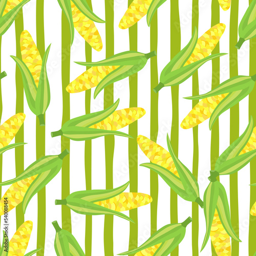 Corn plants seamless pattern. Corn cobs endless wallpaper.