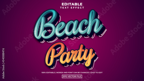 Creative beach party editable text effect template  fun style
