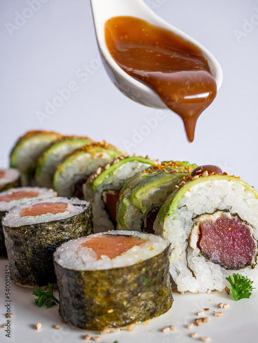 Sushi with Sweet Japanese Sauce