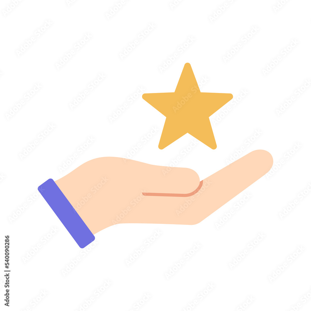 Human hand holding a star icon. Bonus points. Loyalty program. Human hand holding a star icon. Bonus points. Loyalty program.