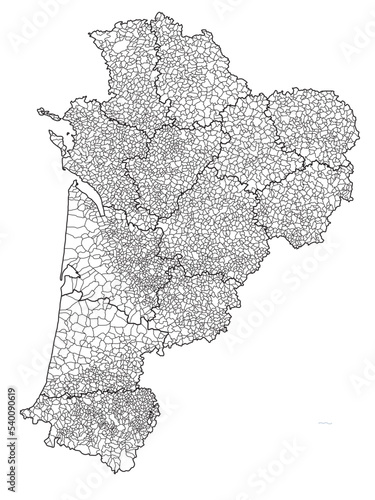 Outline white map Nouvelle-Aquitaine region
