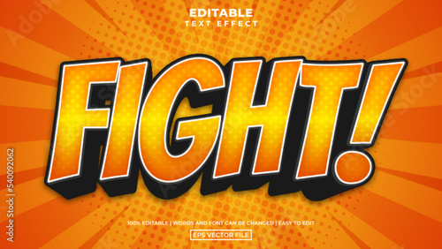 Modern 3d pop art fight text style, editable text effect design template comic cartoon concept