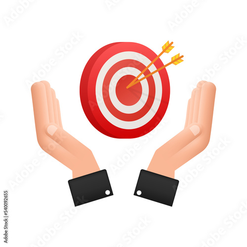 Target with an arrow on hands flat icon concept market goal vector picture image. Concept target market.