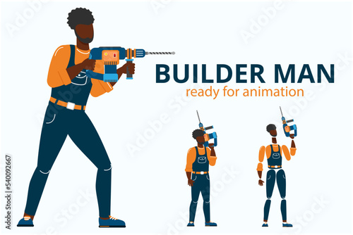 Front view of builder in uniform with perforator