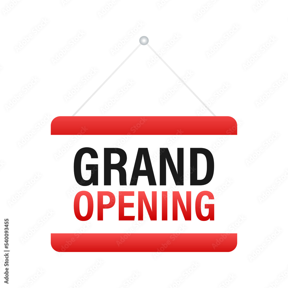 Door sign with grand opening. Megaphone banner. Web design. Vector stock illustration. Door sign with grand opening. Megaphone banner. Web design. Vector stock illustration.