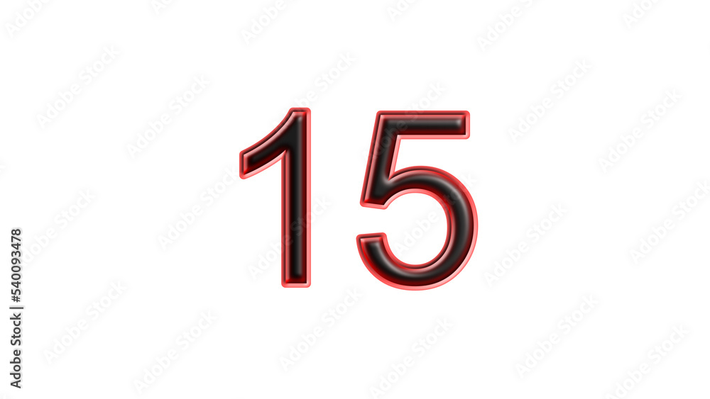 red 15 number 3d effect white background red 15 number 3d effect white background